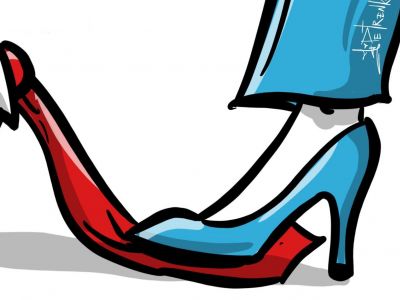 Трамповский красный галстук против демократической (синей) туфельки. Карикатура: t.me/PetrenkoAndryi Трамповский красный галстук против демократической (синей) туфельки. Карикатура: t.me/PetrenkoAndryi